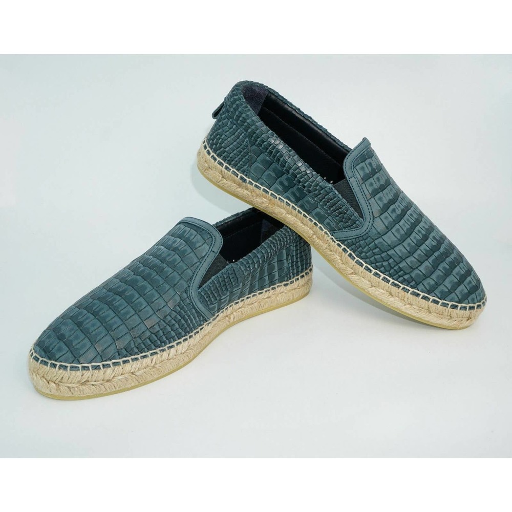 NIB JIMMY CHOO VLAD GREEN LEATHER CROC PRINT LOGO ESPADRILLE 40 7 SPAIN